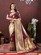 Lorenvalley Fashion Maroon Soft Silk Woven Design Gold Zari Weaving Saree