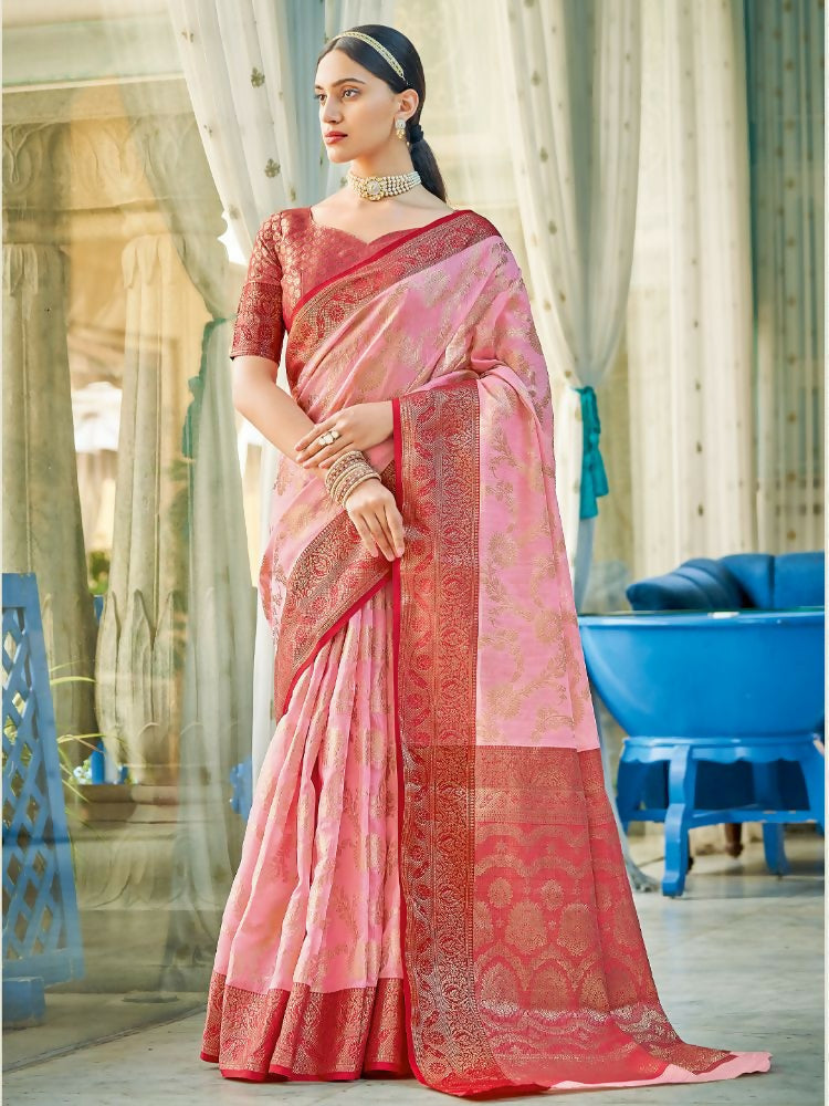 Shree Shyam Fashion Linen Cotton Light Pink Saree - Distacart