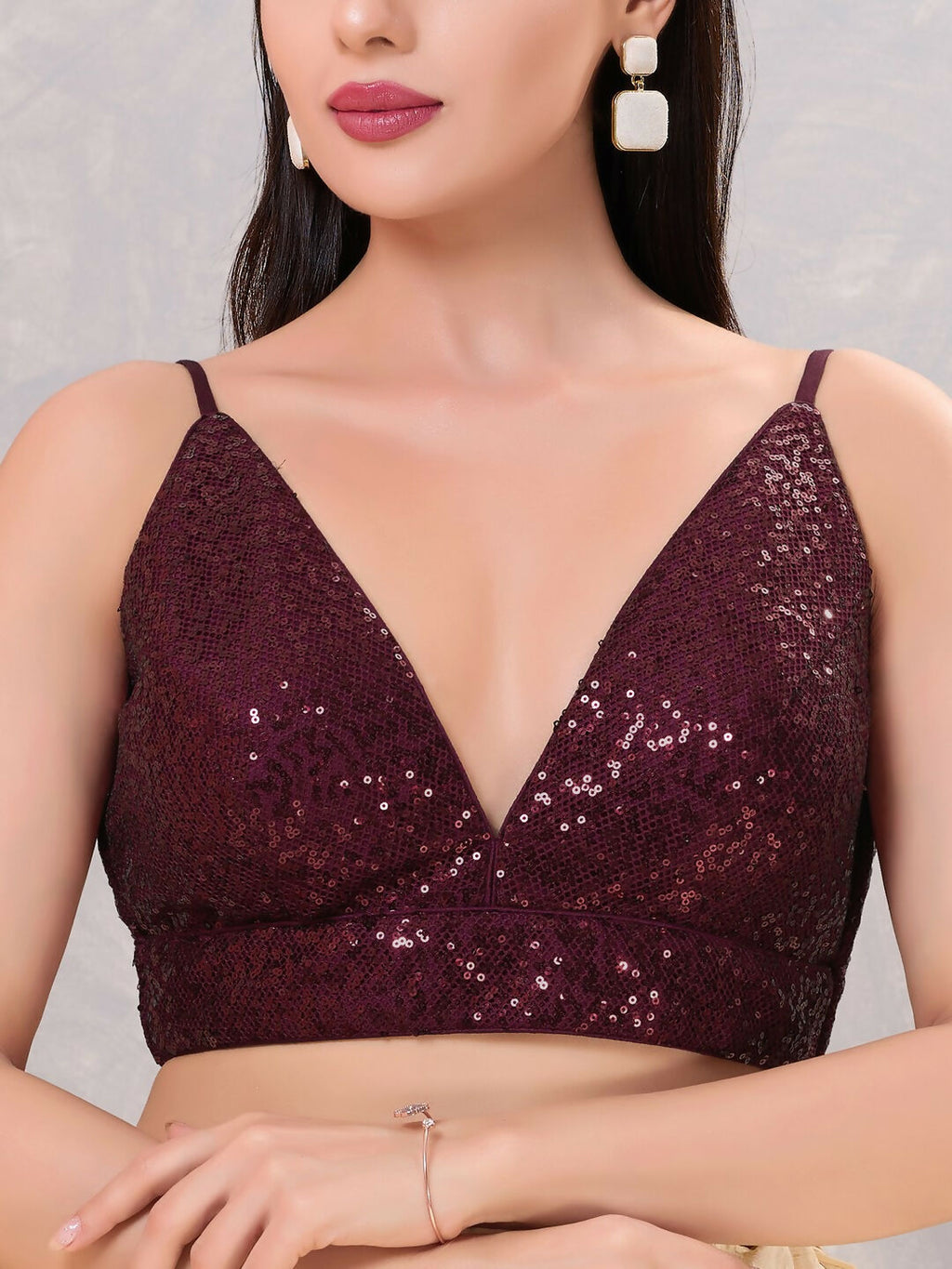 Joban Fashion Women Sequin Dark-Maroon Stitched Blouse