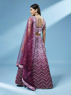 House of Panchhi Women Lavender Net Zig-Zag Embroideried Lehenga, Blouse & Dupatta