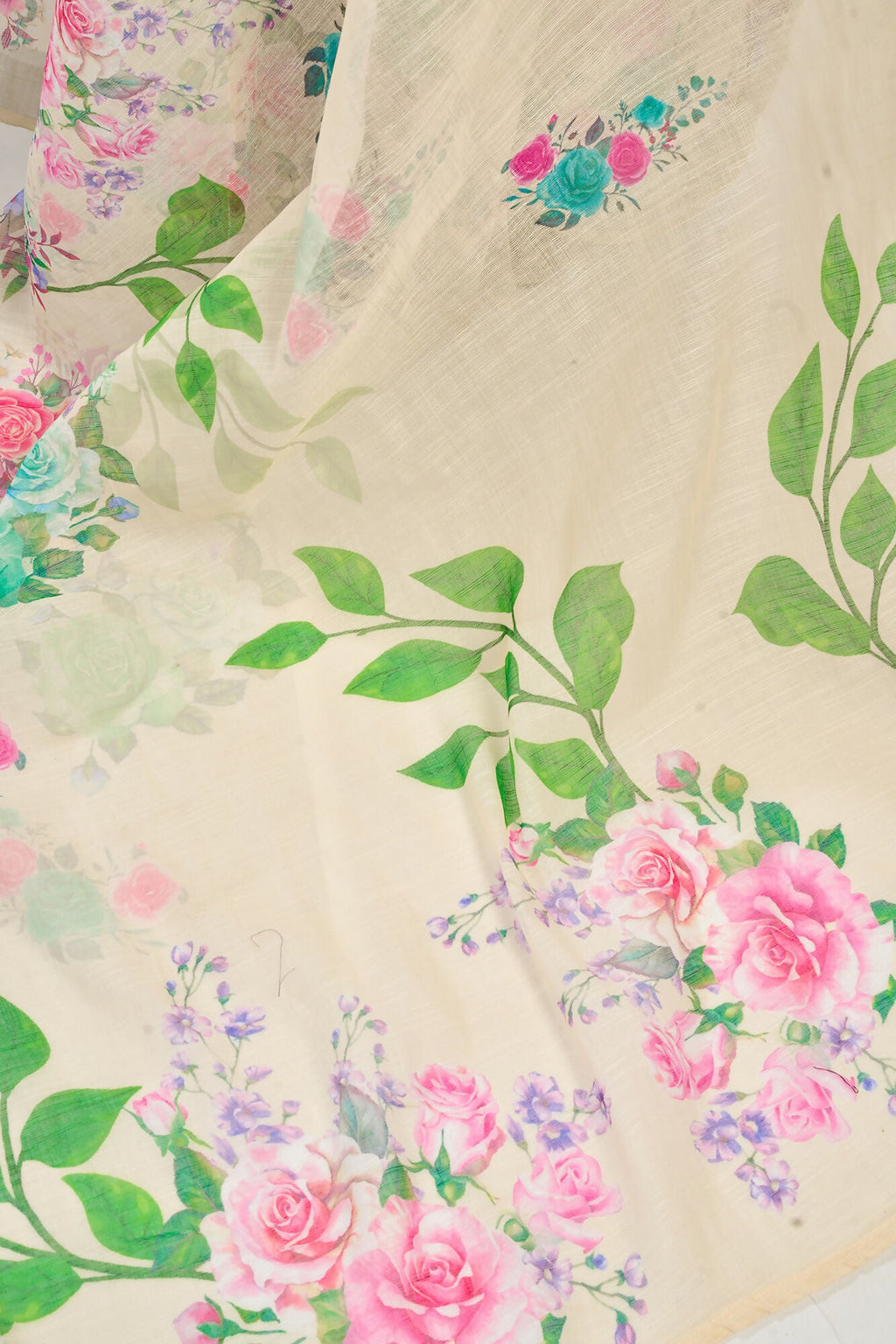 Vastranavya Cream Digital Printed Linen Ready To Wear Designer Saree with Unstitched Blouse - Distacart