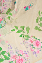 Vastranavya Cream Digital Printed Linen Ready To Wear Designer Saree with Unstitched Blouse - Distacart