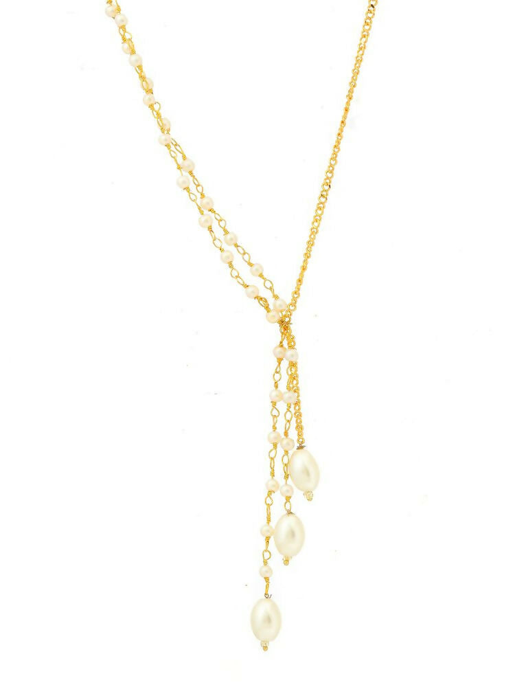 Beaded Pearl Drop One-Sided Layered Necklace - Ruby Raang