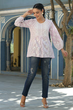 Juniper Women's Lavender Cambric Placement Floral Printed Tunic - Distacart