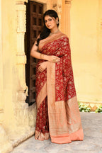 Joban Fashion Red Crepe Chiffon Pure Handloom Banarasi Silk Saree