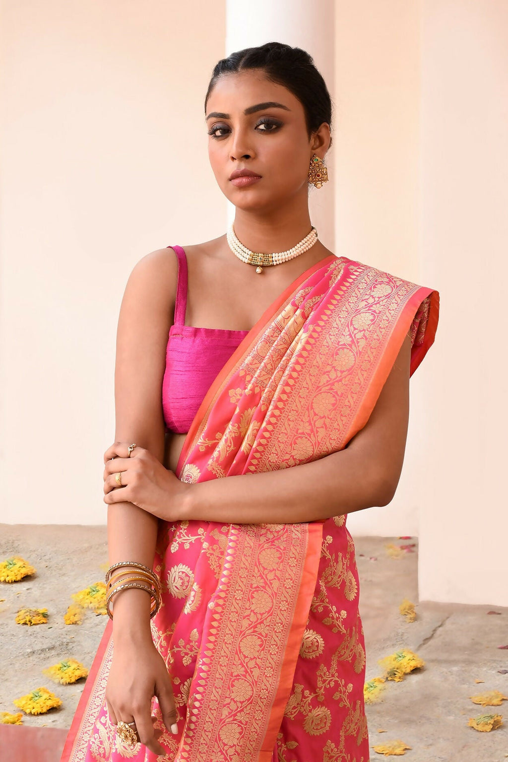 Joban Fashion Pink Peach Soft Pure Handloom Banarasi Silk Saree