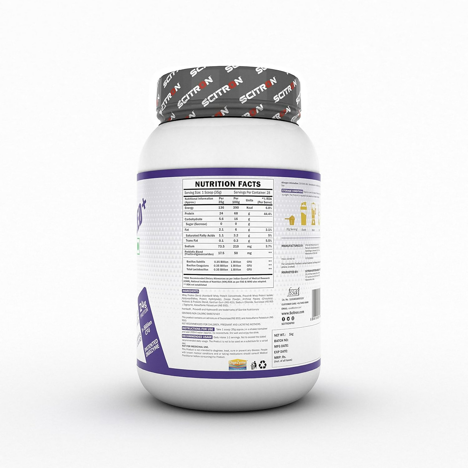 Scitron Whey Hydrolyzed Synbiotic 100% Hydrolyzed Protein Powder Chocolate Flavor - Distacart