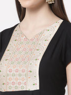 Myshka Black Color Rayon Embroidered Half Sleeve Anarkali Kurta With Dupatta