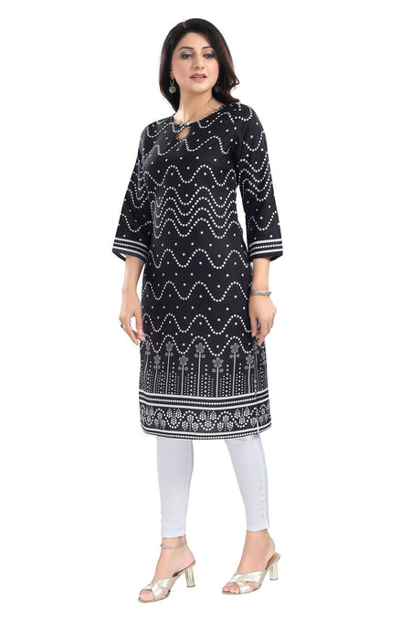 Snehal Creations Wonderful Black Designer Digital Print Cotton Slub Fabric Long Kurti Tunic