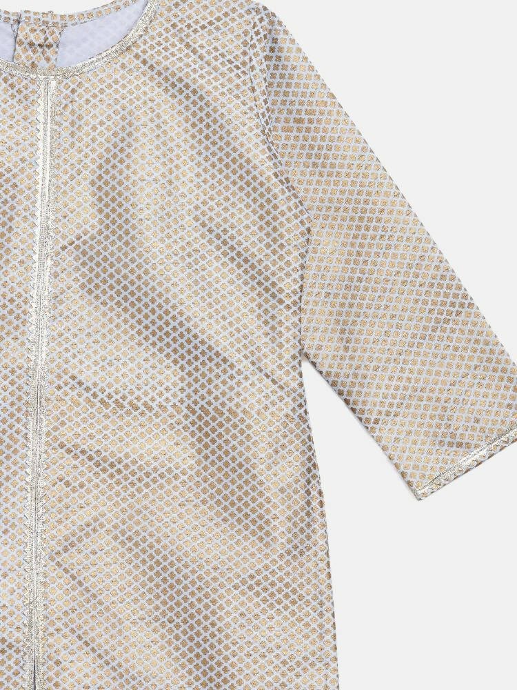Ahalyaa Poly Silk Gold Printed Straight Kids Kurta With Palazzo For Girls