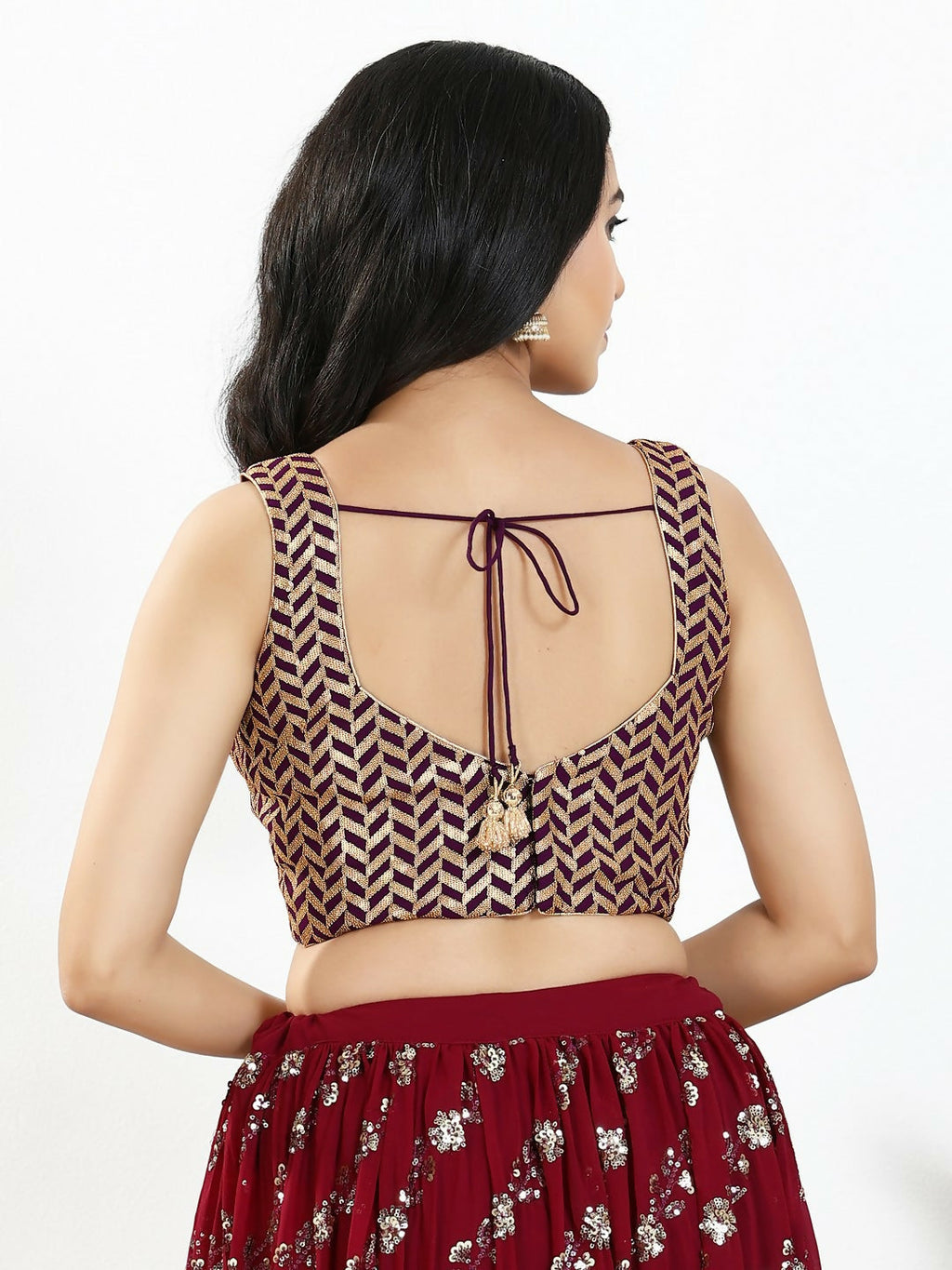Joban Fashion Wine Silk Padded Blouse With Sweetheart Neck Sleeveless - Distacart