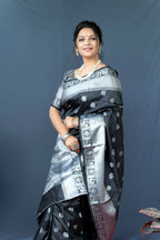 Jyoti Fashion Women's Black Soft Banarasi Silk Zari Woven Saree with Blouse
