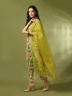 Myshka Women's Multi Printed Cotton Straight Party Kurta Set With Dupatta