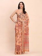 Shree Shyam Fashion Linen Cotton Orange Saree - Distacart