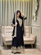 Teeya Creation Black Color Faux Georgette Embroidery Work Long Party Wear Gown