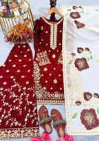 Teeya Creation Maroon Fendy Silk Beads Work Designer Wedding Wear Salwar Suit - Distacart