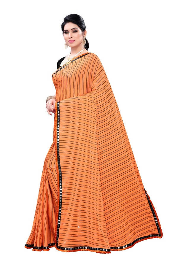 Vamika Orange Malai Silk Printed Saree (Zigzag Orange)