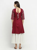 Rudra Bazaar Wine Lace Work Flared Kurti with Sharara - Distacart
