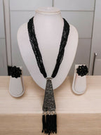 Inhanns Day-To-Dinner Tie Shaped Oxidized Black Metal Multi-Layered Long Necklace Set - Black
