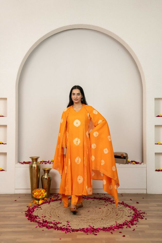 Joban Fashion Orange Tie & Dye Cotton Suit Set - Distacart