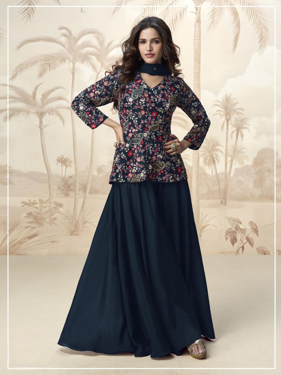Anaita Blue Chinon Embroidered With Sequins Work Salwar Suit - Distacart