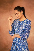 Joban Fashion Blue Floral Hand Block Printed Cotton Kurta Pant Set - Distacart