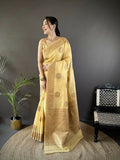 Joban Fashion Yellow Floral & Paisley Linen Silk Banarasi Saree - Distacart