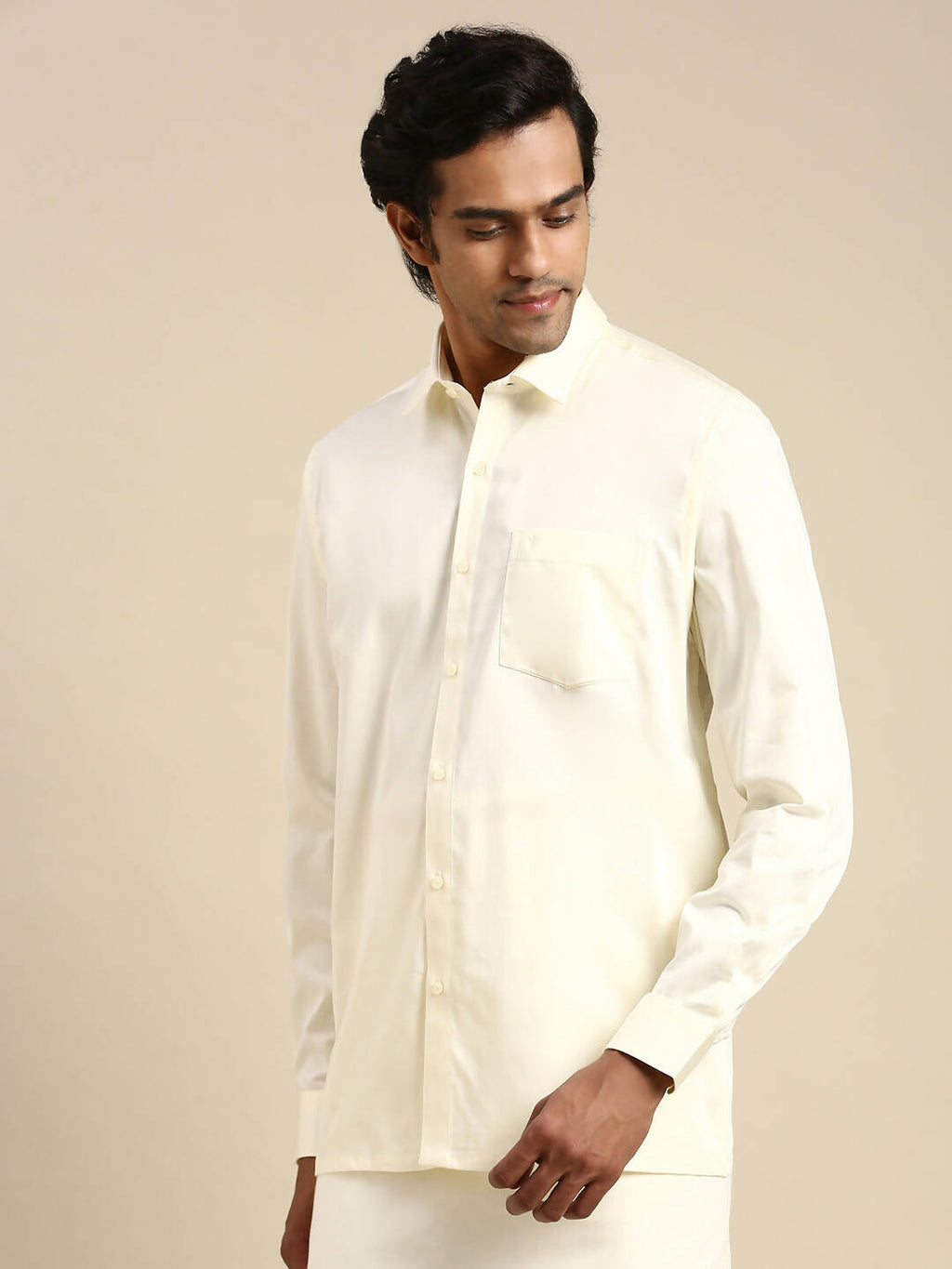 Ramraj Cotton Mens Cotton Cream Colour Full Sleeve Shirt