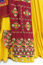 Yellow Viscose Rayon Thread Embroidery with mirror work Navratri Lehenga Choli with Dupatta - Raas
