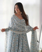 Joban Fashion Sky Kurta Set Organza Sequin Embroidery Work - Distacart