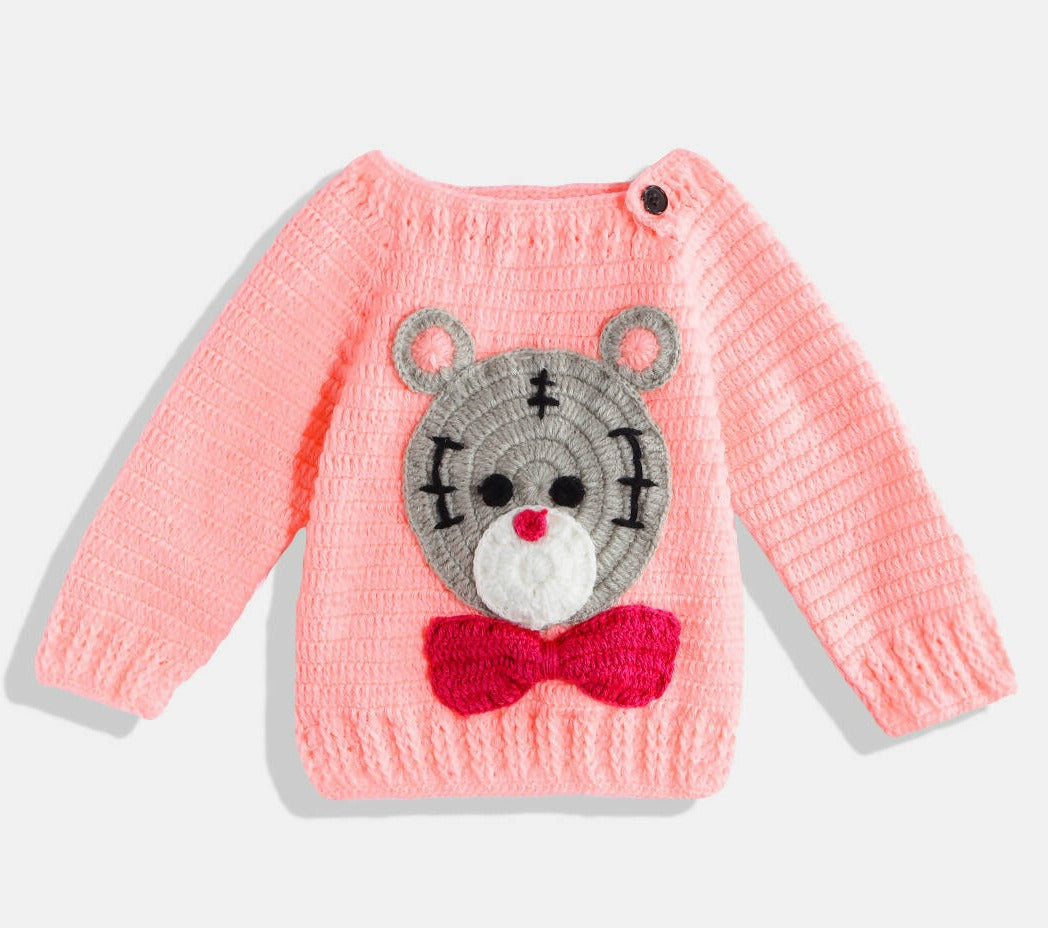 Chutput Kids Pink-Coloured Solid Pullover For Baby Boys with Applique Detail