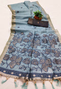 Vastranavya Sky Blue Muga Cotton Meenakari & Azarakh Pallu Saree with Contrast Blouse - Distacart