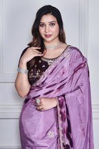 Morchari Wine Crepe Hand Embroidery Saree And Stitched Blouse - Distacart