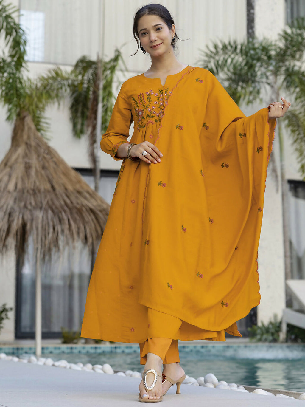 The52 Women's Beautiful Cotton Fabric Thread Work Straight Kurta Pant and Dupatta Set - Distacart