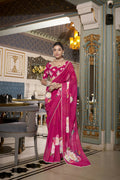 Vastranavya Pink Spectacular Georgette Printed with Pearl Lace Saree with Unstitched Blouse - Distacart