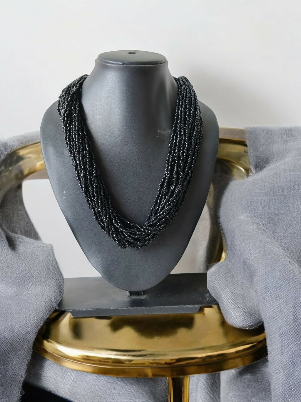 Inhanns Handmade Beaded Multilayer Necklace, 20 Layers - Black