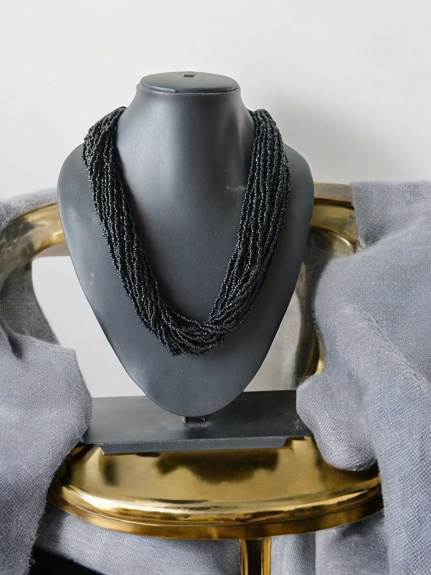 Inhanns Handmade Beaded Multilayer Necklace, 20 Layers - Black