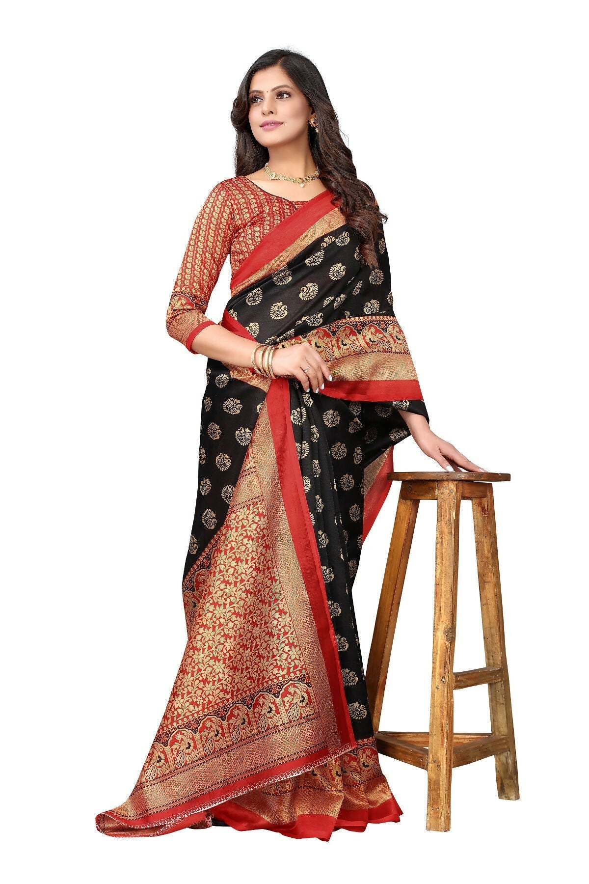 Vamika Black Printed Art Silk Saree