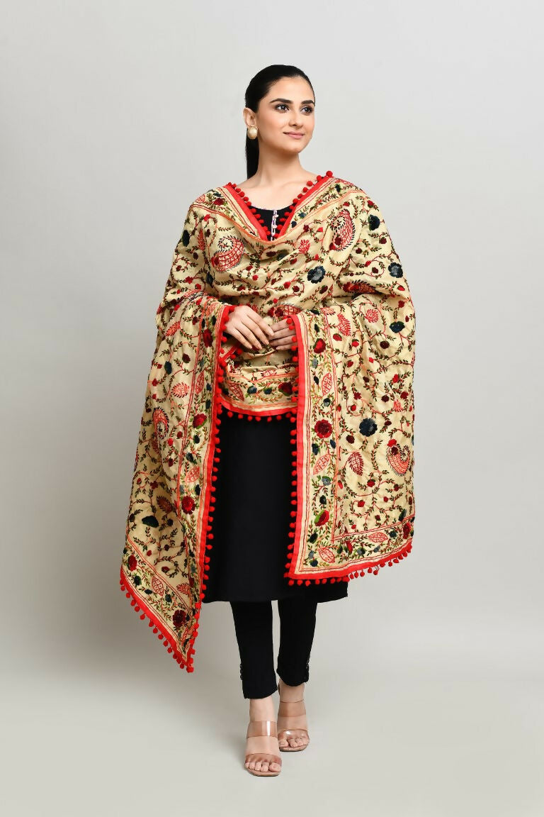Joban Fashion Multi Color Cotton Embroidery Work Phulkari Dupatta