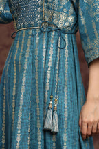 Juniper Women Teal Shantoon Printed Anarkali Dress - Distacart