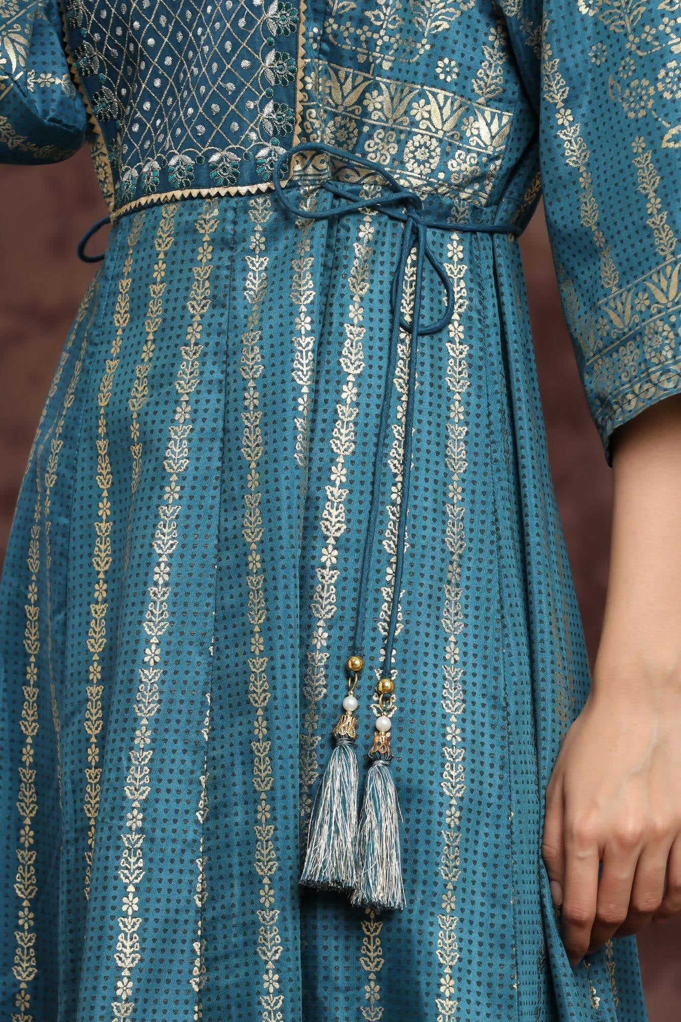 Juniper Women Teal Shantoon Printed Anarkali Dress - Distacart