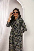 Jyoti Fashion Women's Black Chanderi Silk Floral Print with Side Pocket Kurtis & Sets