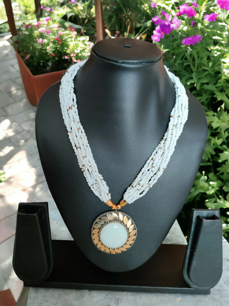 Inhanns Everyday Statement Beaded Pendant Necklace - White