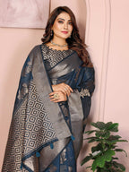 Aastha Fashion Teal Soft Organza Silk Weaving Saree - Distacart