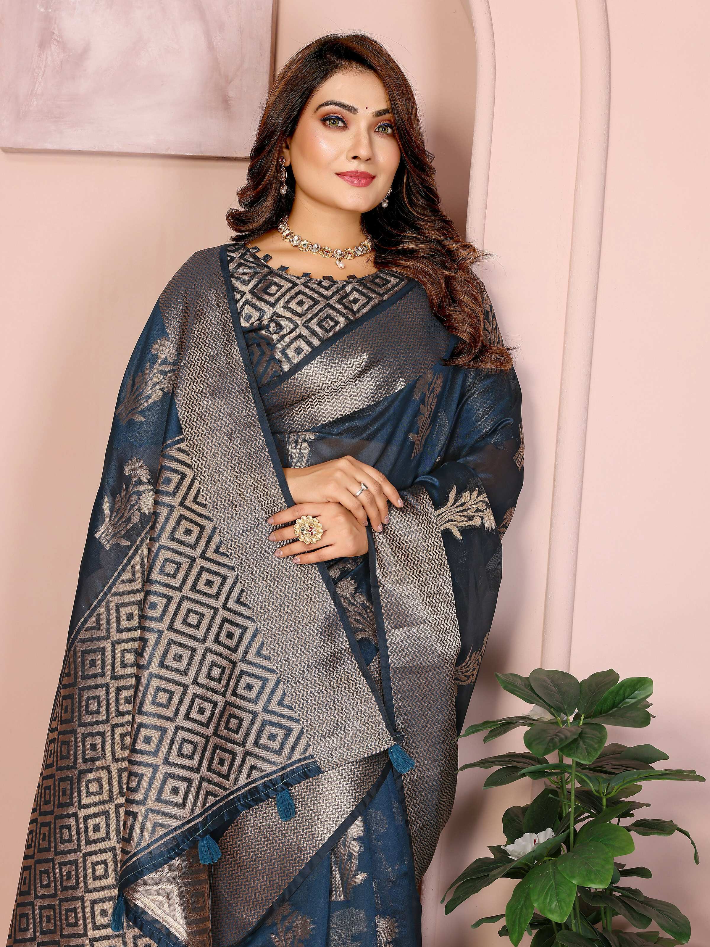 Aastha Fashion Teal Soft Organza Silk Weaving Saree - Distacart