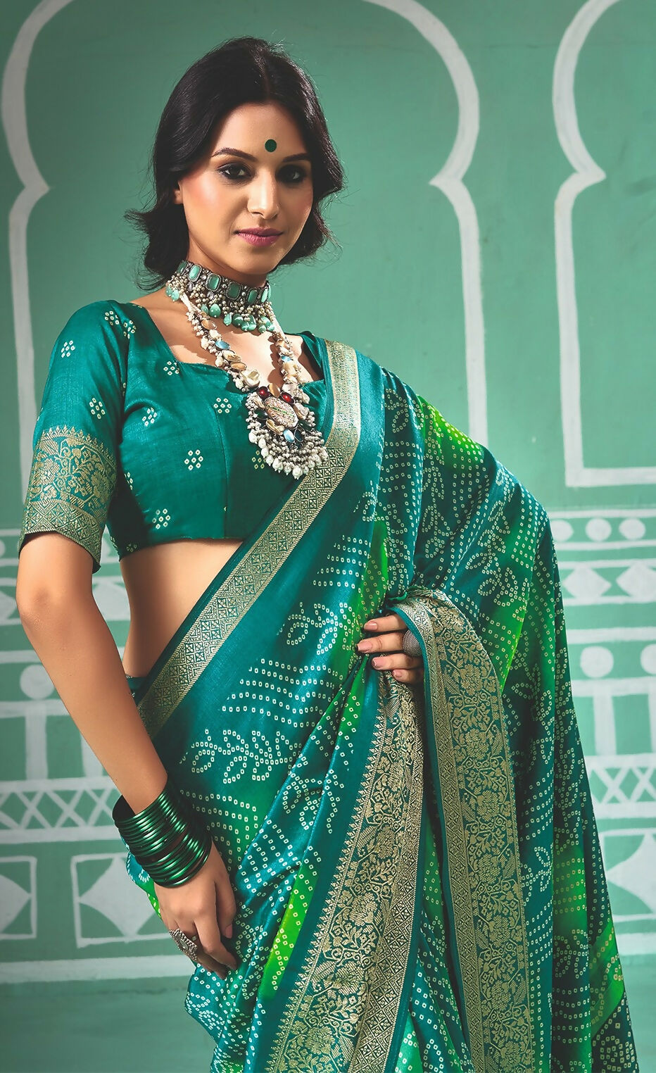 Joban Fashion Vicitra Silk Green Soft Fabric With Digital Print Saree