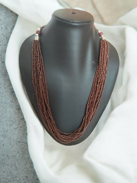 Inhanns Bloom Handmade Beaded Only Necklace - 12 Layers - Coffee Necklace
