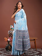 Shree Shyam Fashion Anaya Sky Blue Linen Cotton Saree