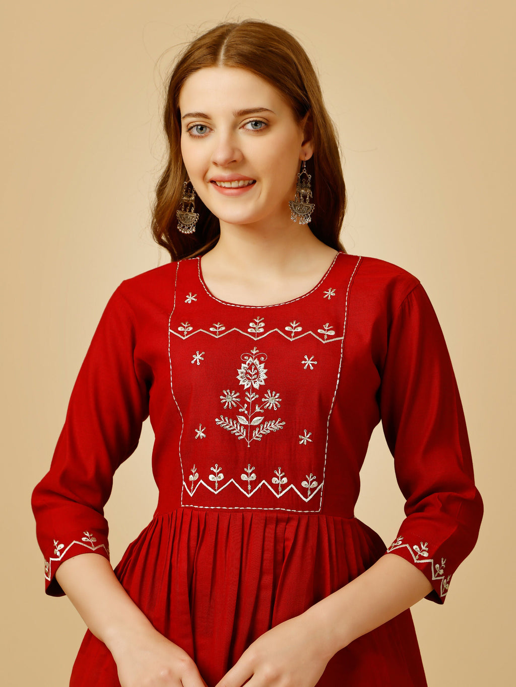 Jyoti Fashion Women's Red Viscose Rayon Embroidered Casual Top
