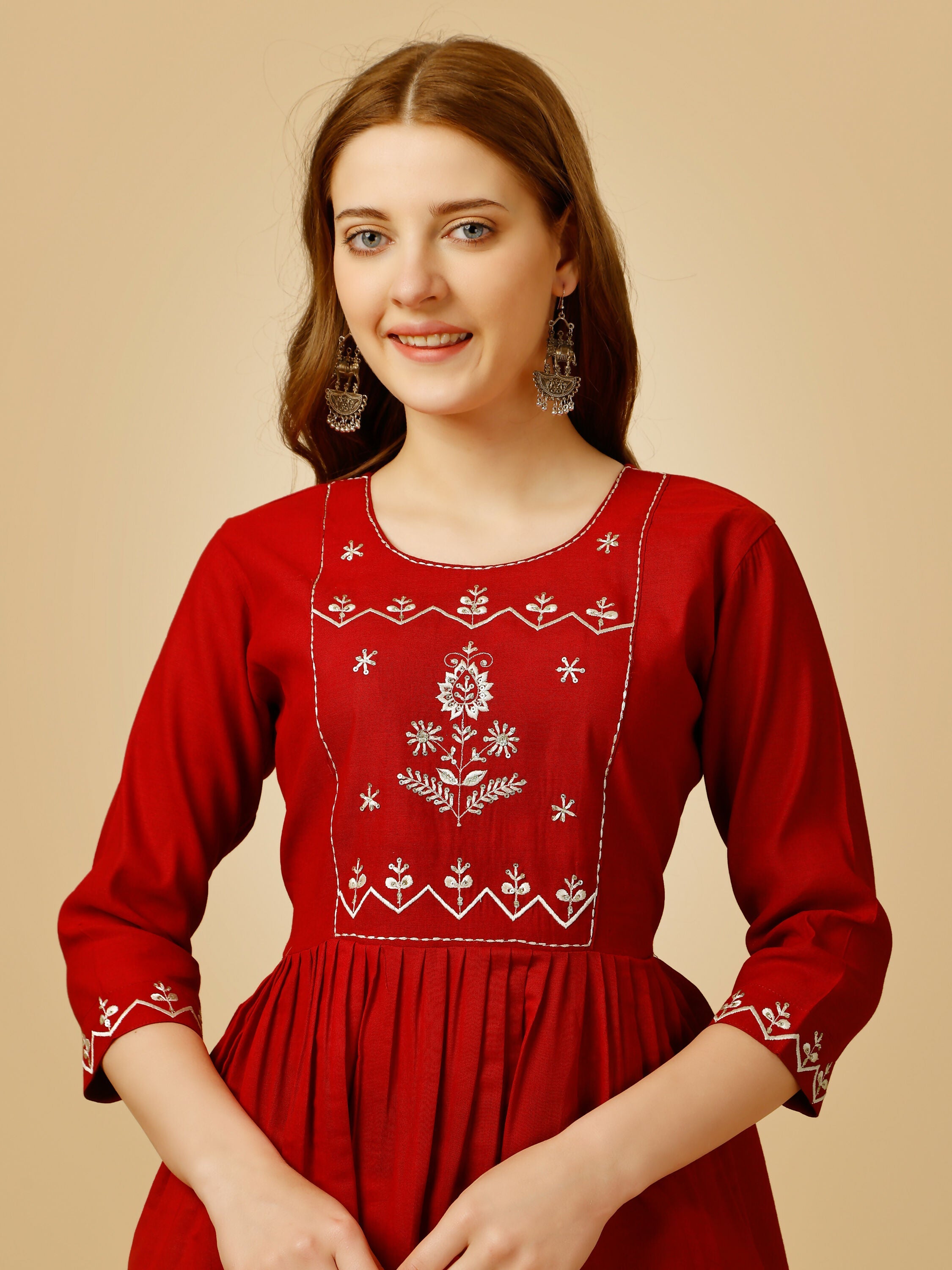 Jyoti Fashion Women's Red Viscose Rayon Embroidered Casual Top